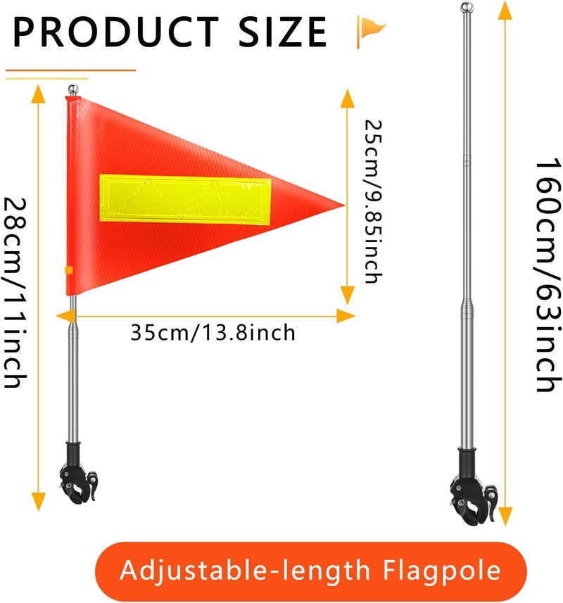 RAXCONN Wheelchairs Flag Orange Safety Flag with Reflective Strip and 5.3 Feet Retractable Flagpole, Wheelchairs Flags Holder, Bike Flag with Pole and Mount for Safety - Image 5